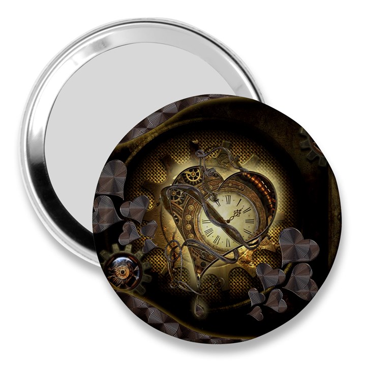 Wonderful Elegant Steampunk Heart, Beautiful Clockwork 3  Handbag Mirrors