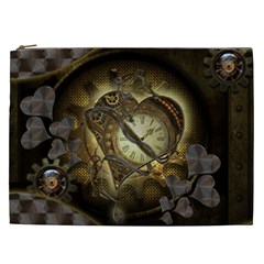 Wonderful Elegant Steampunk Heart, Beautiful Clockwork Cosmetic Bag (xxl) by FantasyWorld7