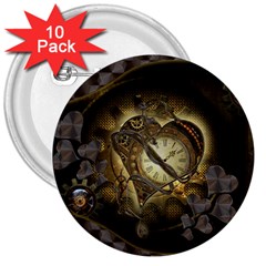 Wonderful Elegant Steampunk Heart, Beautiful Clockwork 3  Buttons (10 Pack)  by FantasyWorld7