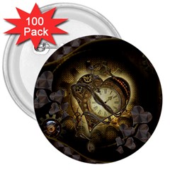 Wonderful Elegant Steampunk Heart, Beautiful Clockwork 3  Buttons (100 Pack)  by FantasyWorld7