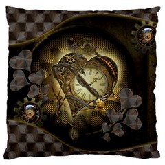 Wonderful Elegant Steampunk Heart, Beautiful Clockwork Large Cushion Case (two Sides) by FantasyWorld7