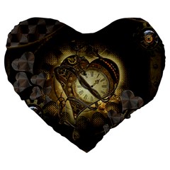 Wonderful Elegant Steampunk Heart, Beautiful Clockwork Large 19  Premium Heart Shape Cushions by FantasyWorld7