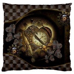 Wonderful Elegant Steampunk Heart, Beautiful Clockwork Large Flano Cushion Case (two Sides) by FantasyWorld7