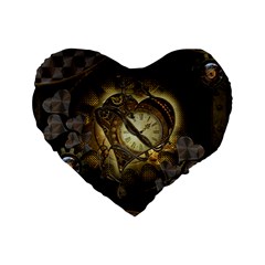 Wonderful Elegant Steampunk Heart, Beautiful Clockwork Standard 16  Premium Flano Heart Shape Cushions by FantasyWorld7