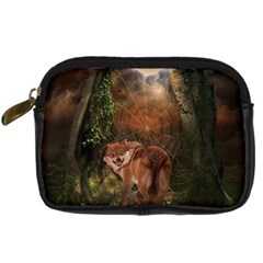 Awesome Wolf In The Darkness Of The Night Digital Camera Leather Case by FantasyWorld7