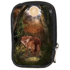 Awesome Wolf In The Darkness Of The Night Compact Camera Leather Case by FantasyWorld7