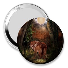 Awesome Wolf In The Darkness Of The Night 3  Handbag Mirrors by FantasyWorld7