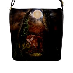 Awesome Wolf In The Darkness Of The Night Flap Closure Messenger Bag (l) by FantasyWorld7