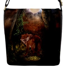 Awesome Wolf In The Darkness Of The Night Flap Closure Messenger Bag (s) by FantasyWorld7