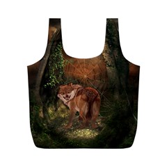 Awesome Wolf In The Darkness Of The Night Full Print Recycle Bag (m) by FantasyWorld7