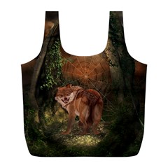 Awesome Wolf In The Darkness Of The Night Full Print Recycle Bag (l) by FantasyWorld7