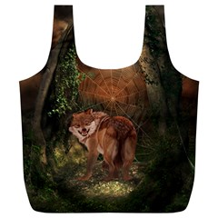 Awesome Wolf In The Darkness Of The Night Full Print Recycle Bag (xl) by FantasyWorld7