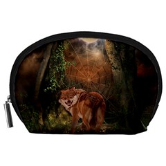 Awesome Wolf In The Darkness Of The Night Accessory Pouch (large) by FantasyWorld7