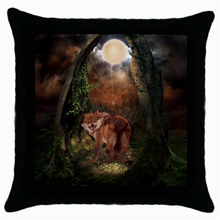 Awesome Wolf In The Darkness Of The Night Throw Pillow Case (Black)