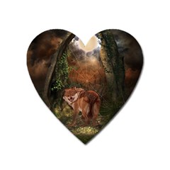 Awesome Wolf In The Darkness Of The Night Heart Magnet