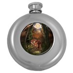 Awesome Wolf In The Darkness Of The Night Round Hip Flask (5 oz) Front