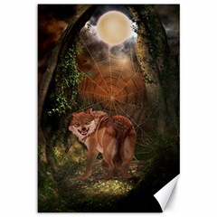 Awesome Wolf In The Darkness Of The Night Canvas 12  X 18  by FantasyWorld7