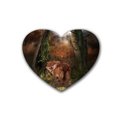 Awesome Wolf In The Darkness Of The Night Heart Coaster (4 Pack)  by FantasyWorld7