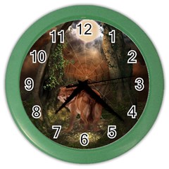 Awesome Wolf In The Darkness Of The Night Color Wall Clock by FantasyWorld7