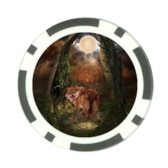 Awesome Wolf In The Darkness Of The Night Poker Chip Card Guard by FantasyWorld7