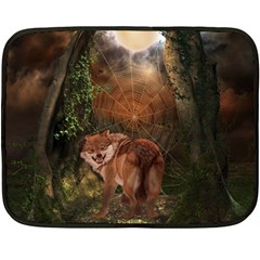 Awesome Wolf In The Darkness Of The Night Double Sided Fleece Blanket (mini)  by FantasyWorld7