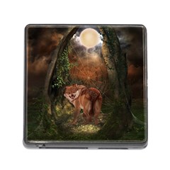 Awesome Wolf In The Darkness Of The Night Memory Card Reader (square 5 Slot) by FantasyWorld7