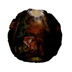 Awesome Wolf In The Darkness Of The Night Standard 15  Premium Round Cushions by FantasyWorld7