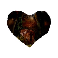 Awesome Wolf In The Darkness Of The Night Standard 16  Premium Heart Shape Cushions by FantasyWorld7