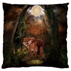 Awesome Wolf In The Darkness Of The Night Standard Flano Cushion Case (two Sides) by FantasyWorld7