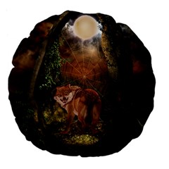 Awesome Wolf In The Darkness Of The Night Large 18  Premium Flano Round Cushions by FantasyWorld7