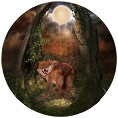 Awesome Wolf In The Darkness Of The Night Wooden Puzzle Round by FantasyWorld7