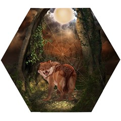 Awesome Wolf In The Darkness Of The Night Wooden Puzzle Hexagon by FantasyWorld7