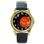 Solar System Planet Planetary System Round Gold Metal Watch Front