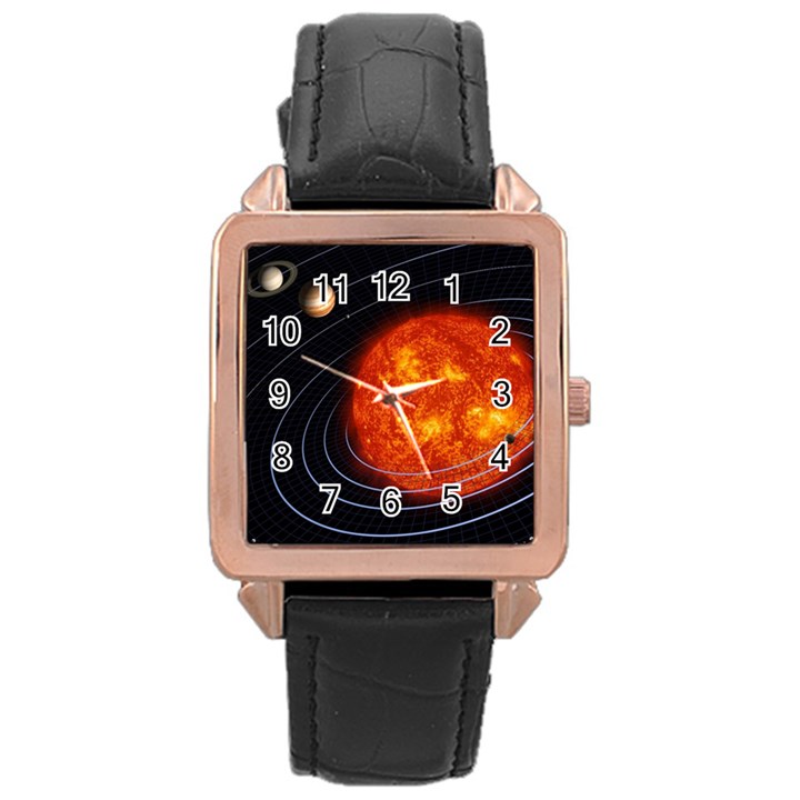 Solar System Planet Planetary System Rose Gold Leather Watch 