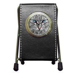 Cat Animal Cat Portrait Mackerel Pen Holder Desk Clock by Sudhe