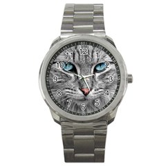 Cat Animal Cat Portrait Mackerel Sport Metal Watch by Sudhe