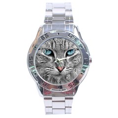 Cat Animal Cat Portrait Mackerel Stainless Steel Analogue Watch by Sudhe