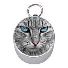 Cat Animal Cat Portrait Mackerel Mini Silver Compasses by Sudhe