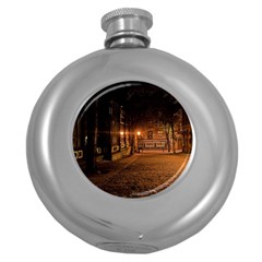 City Night Dark Architecture Lamps Round Hip Flask (5 Oz) by Sudhe