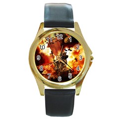 War Venue War Apocalypse Round Gold Metal Watch by Sudhe