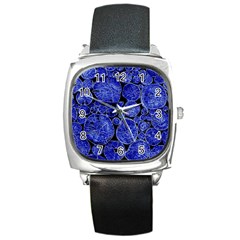 Neon Abstract Cobalt Blue Wood Square Metal Watch by Bajindul