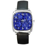 Neon Abstract Cobalt Blue Wood Square Metal Watch Front