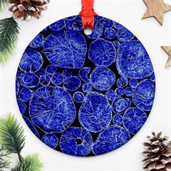 Neon Abstract Cobalt Blue Wood Round Ornament (two Sides) by Bajindul