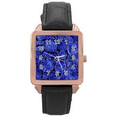 Neon Abstract Cobalt Blue Wood Rose Gold Leather Watch  by Bajindul