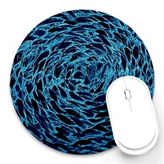 Neon Abstract Surface Texture Blue Round Mousepads by HermanTelo