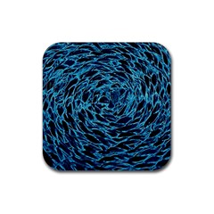 Neon Abstract Surface Texture Blue Rubber Coaster (square)  by HermanTelo