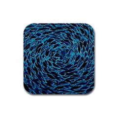 Neon Abstract Surface Texture Blue Rubber Square Coaster (4 Pack)  by HermanTelo