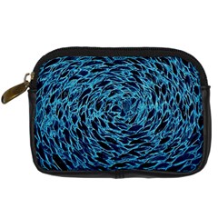 Neon Abstract Surface Texture Blue Digital Camera Leather Case by HermanTelo