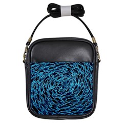 Neon Abstract Surface Texture Blue Girls Sling Bag by HermanTelo