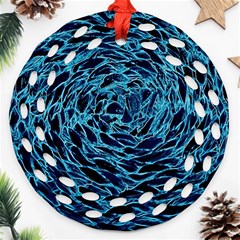 Neon Abstract Surface Texture Blue Ornament (round Filigree)